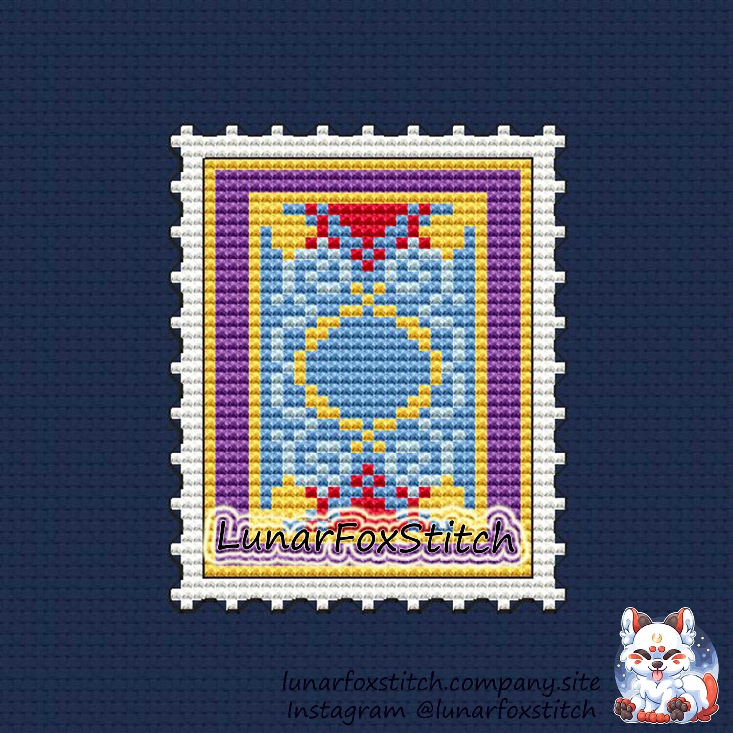 Magic carpet postage stamp cross stitch pattern
