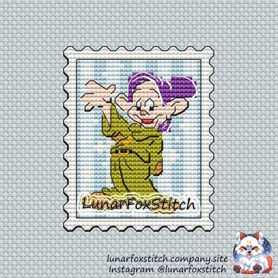 Silly dwarf postage stamp cross stitch pattern