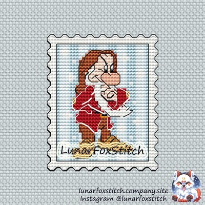 Angry dwarf postage stamp cross stitch pattern