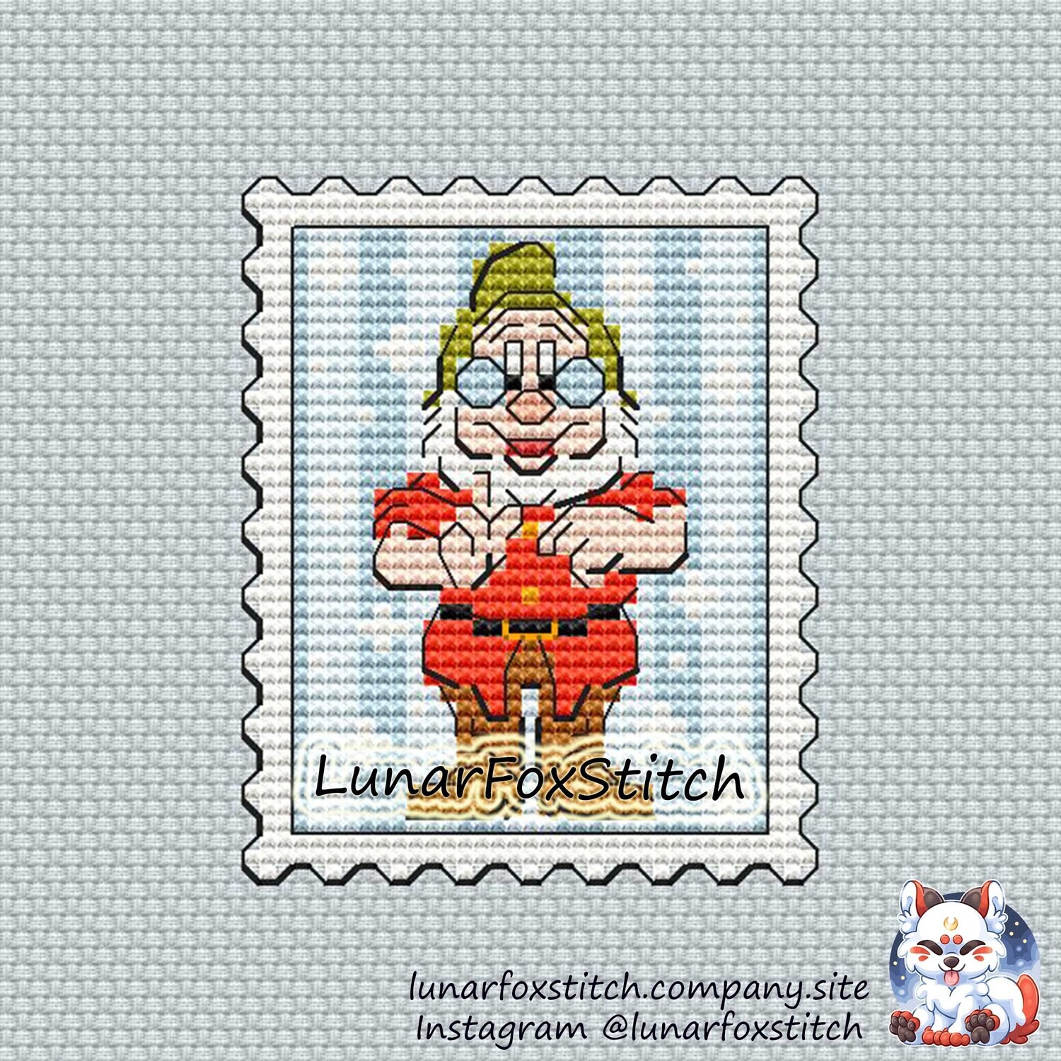 Leader of the dwarfs postage stamp cross stitch pattern
