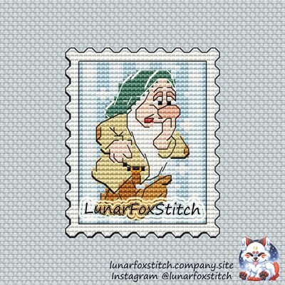 Sleepy dwarf postage stamp cross stitch pattern