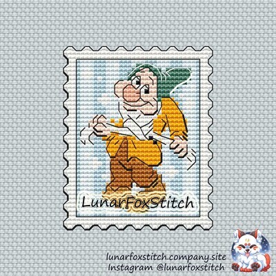 Shy dwarf postage stamp cross stitch pattern