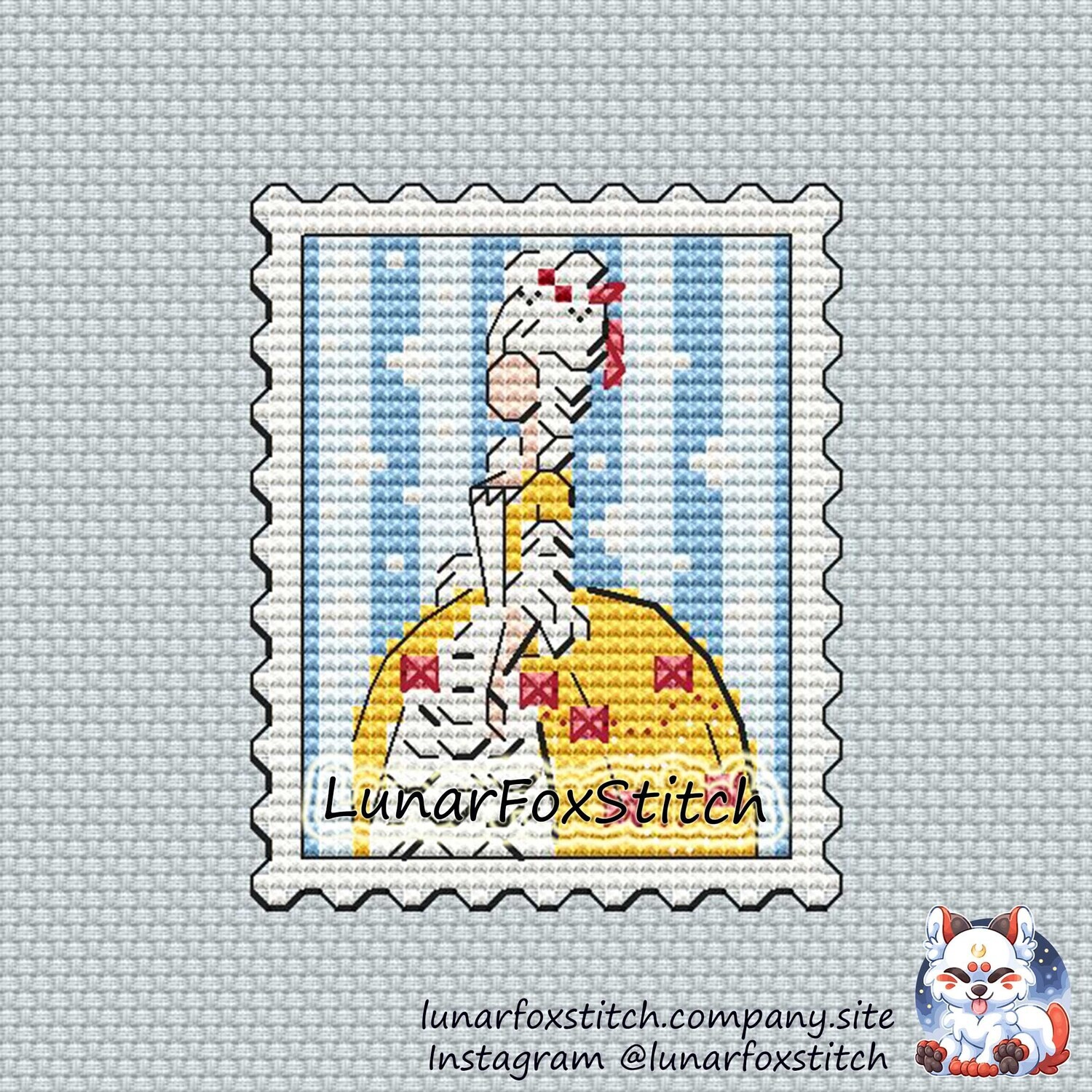 Duchess girl postage stamp cross stitch pattern