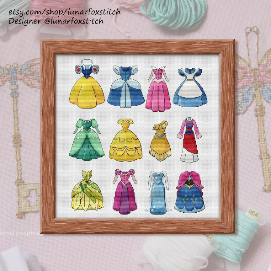 Princess dress set cross stitch pattern