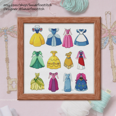 Princess dress set cross stitch pattern