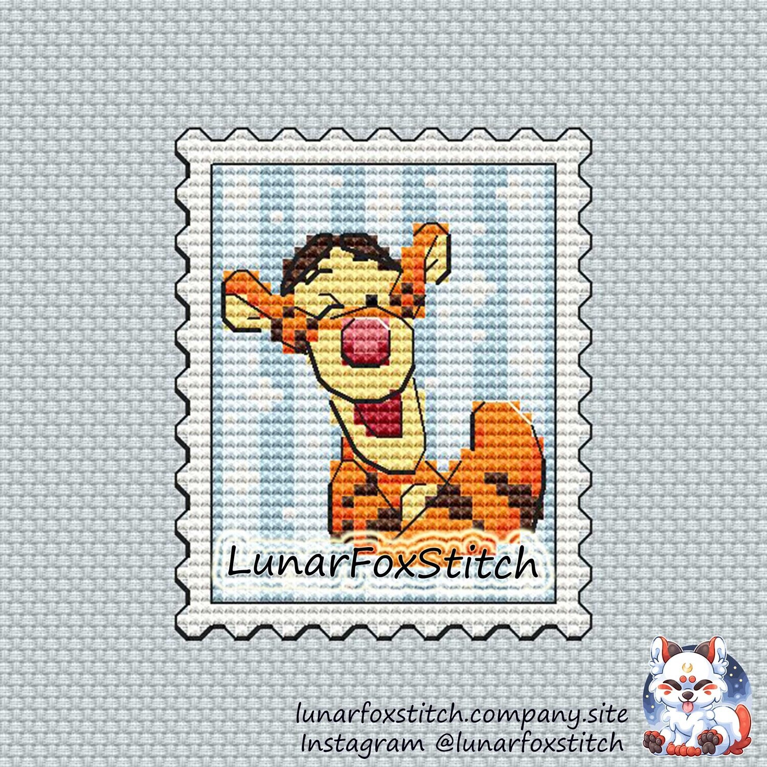 Tiger postage stamp cross stitch pattern