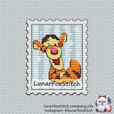 Tiger postage stamp cross stitch pattern