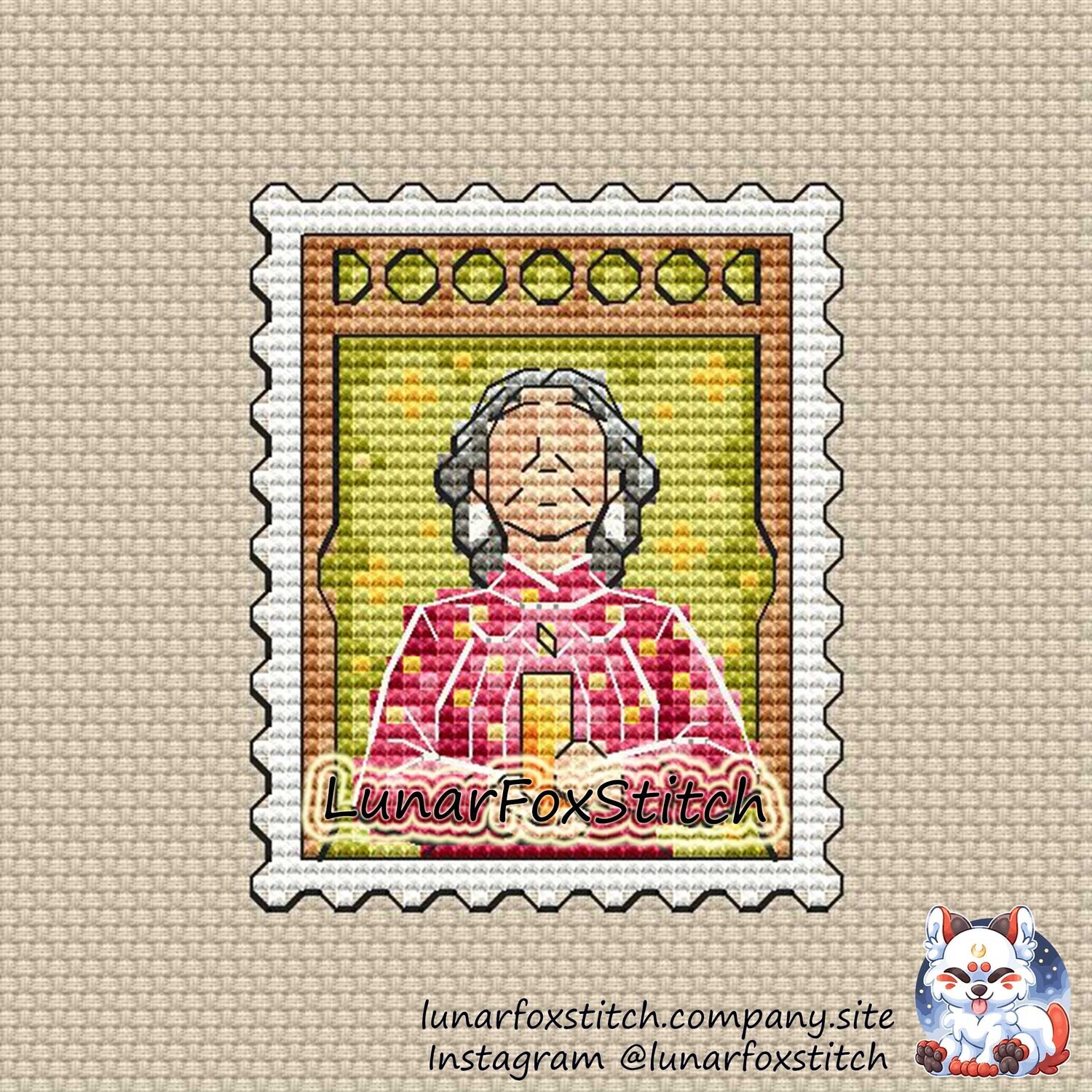 Grandmother postage stamp cross stitch pattern