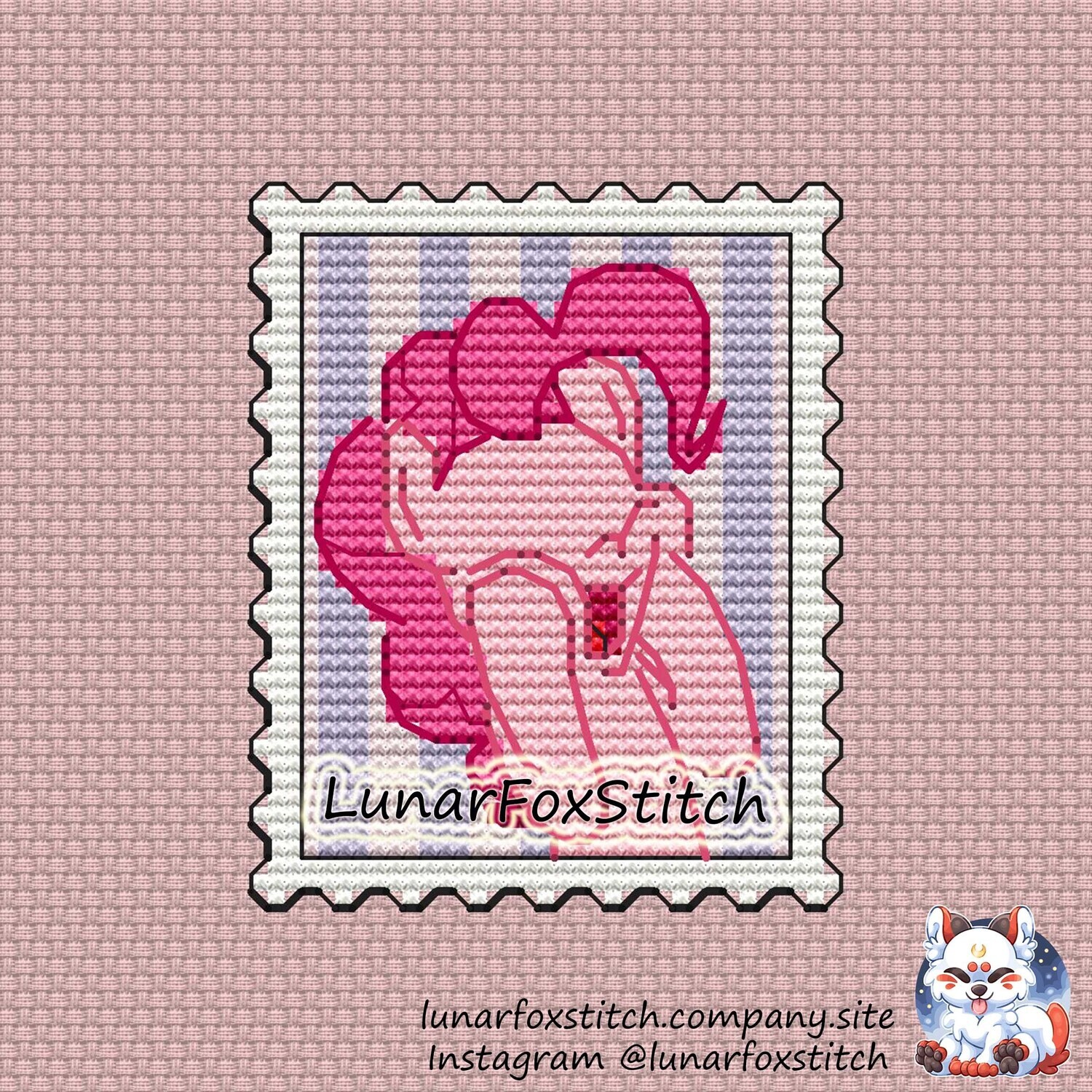 Pink pony postage stamp cross stitch pattern