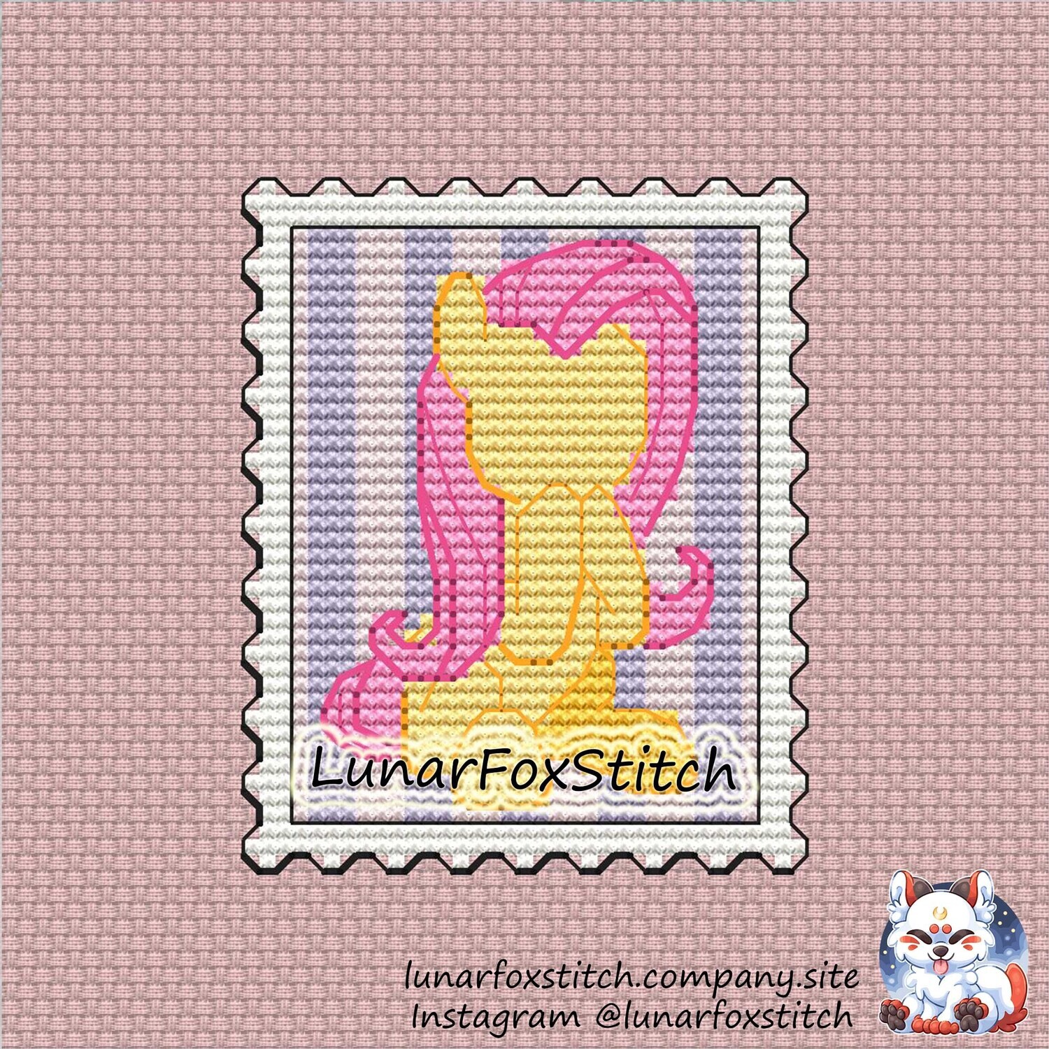 Yellow pony postage stamp cross stitch pattern