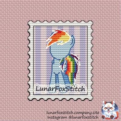Rainbow pony postage stamp cross stitch pattern