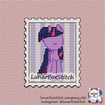 Purple magic pony postage stamp cross stitch pattern