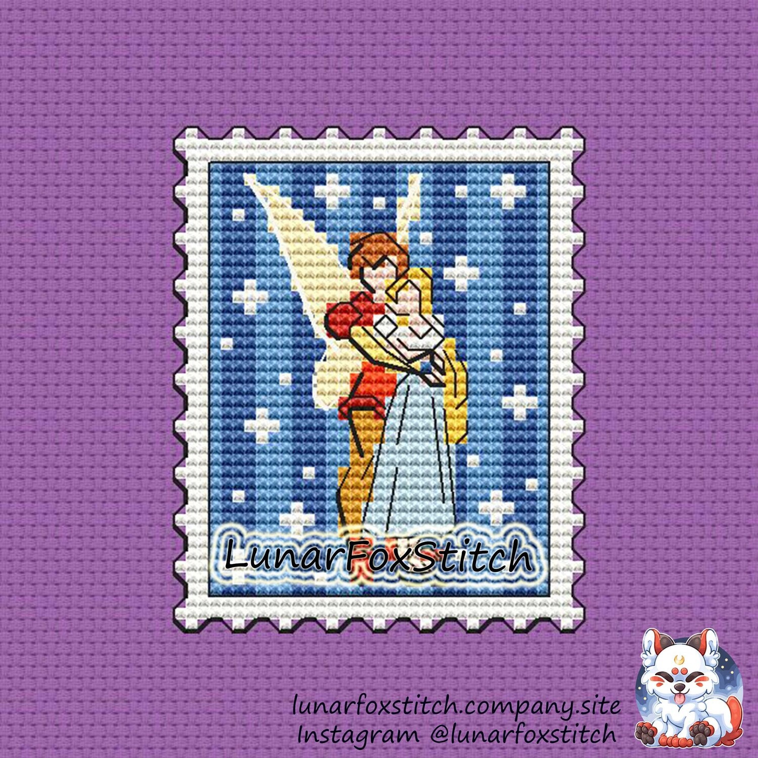 Fairy love postage stamp cross stitch pattern