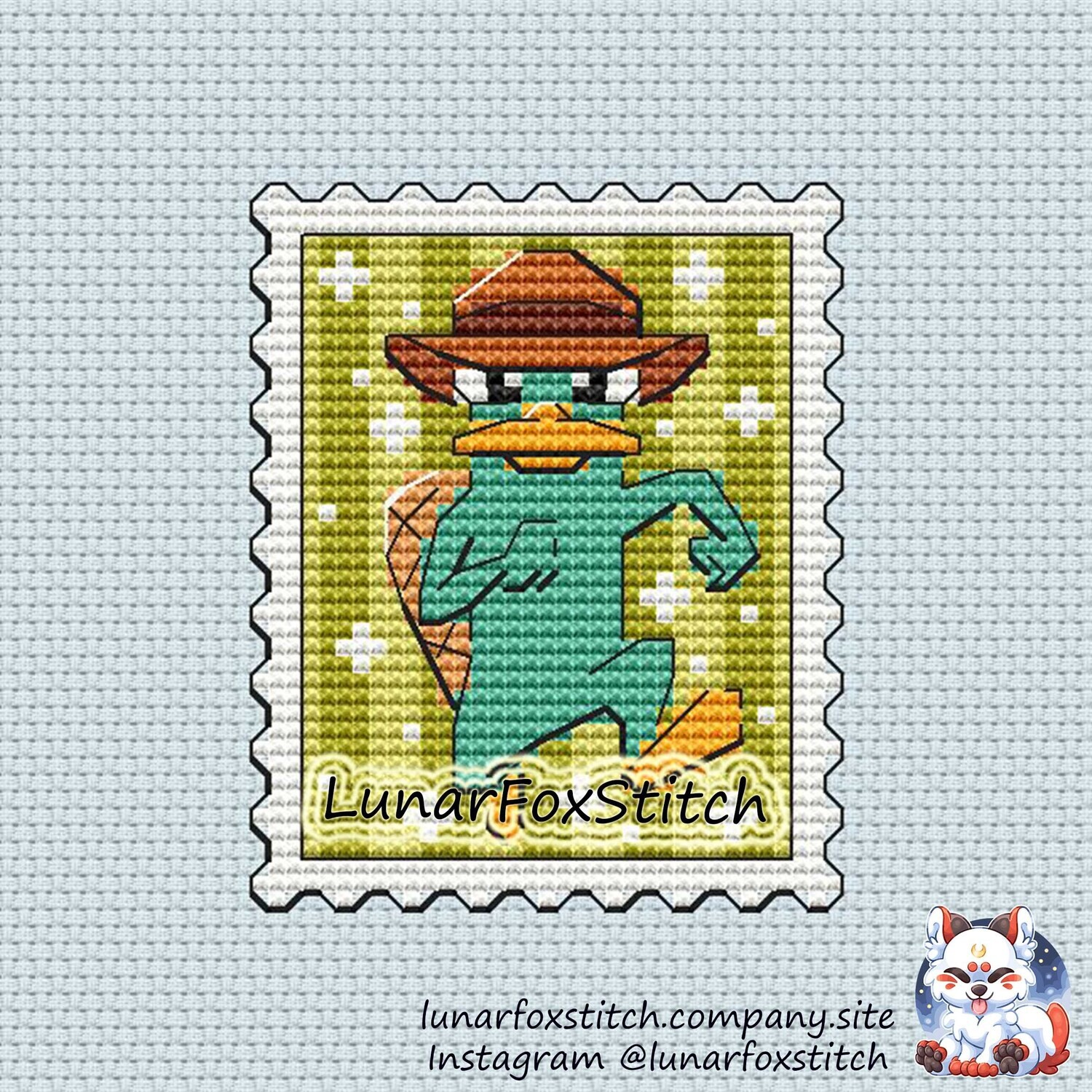 Platypus postage stamp cross stitch pattern