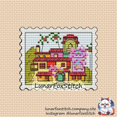 Magic house postage stamp cross stitch pattern
