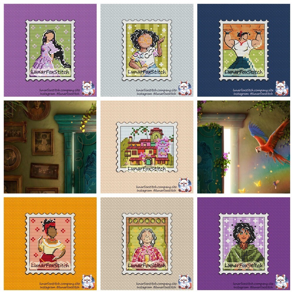 Magic family - set of  7 - postage stamp cross stitch pattern