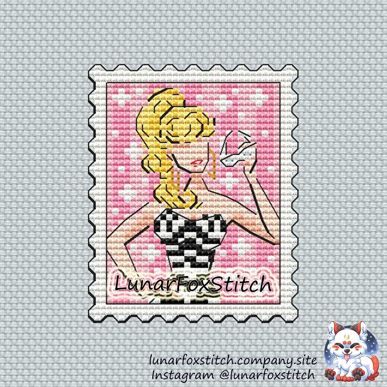 Pink girl barbie stamp cross stitch pattern