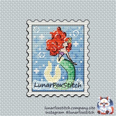 Mermaid princess postage stamp cross stitch pattern