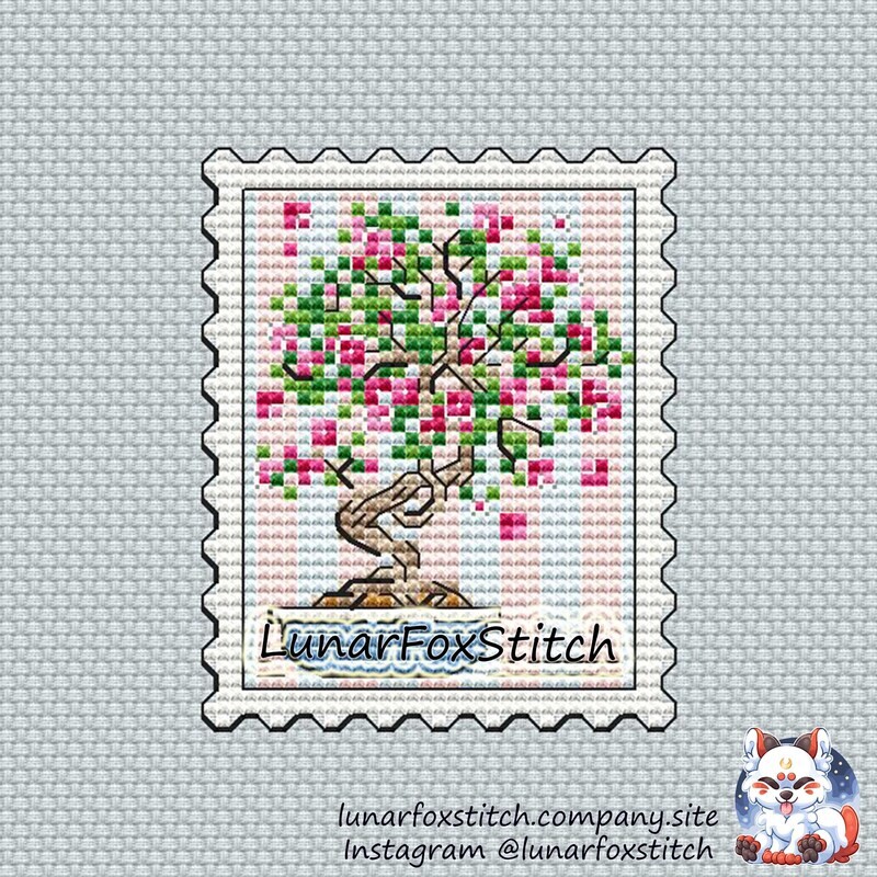Sakura japan postage stamp cross stitch pattern