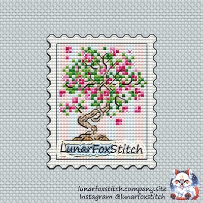 Sakura japan postage stamp cross stitch pattern