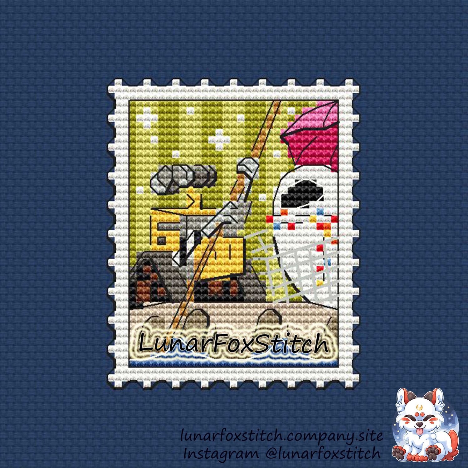 Robot love postage stamp cross stitch pattern