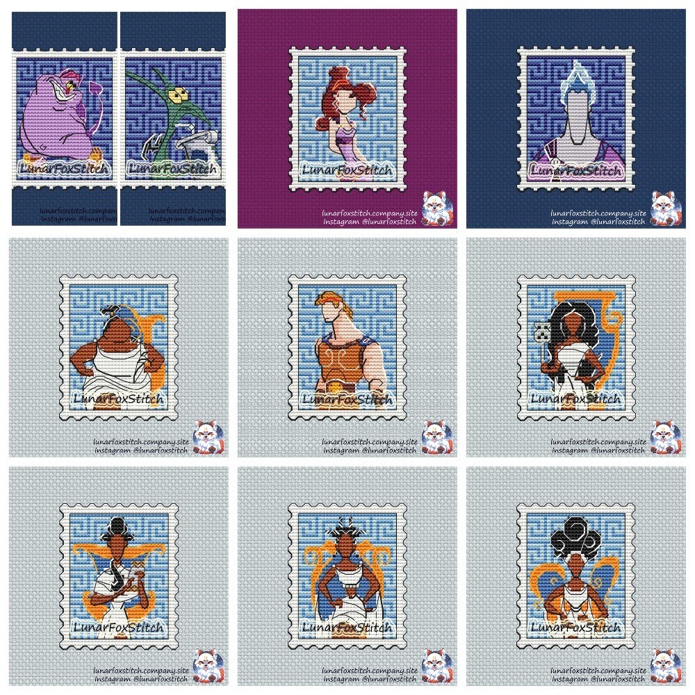Hercules - set of 10 - postage stamp cross stitch pattern