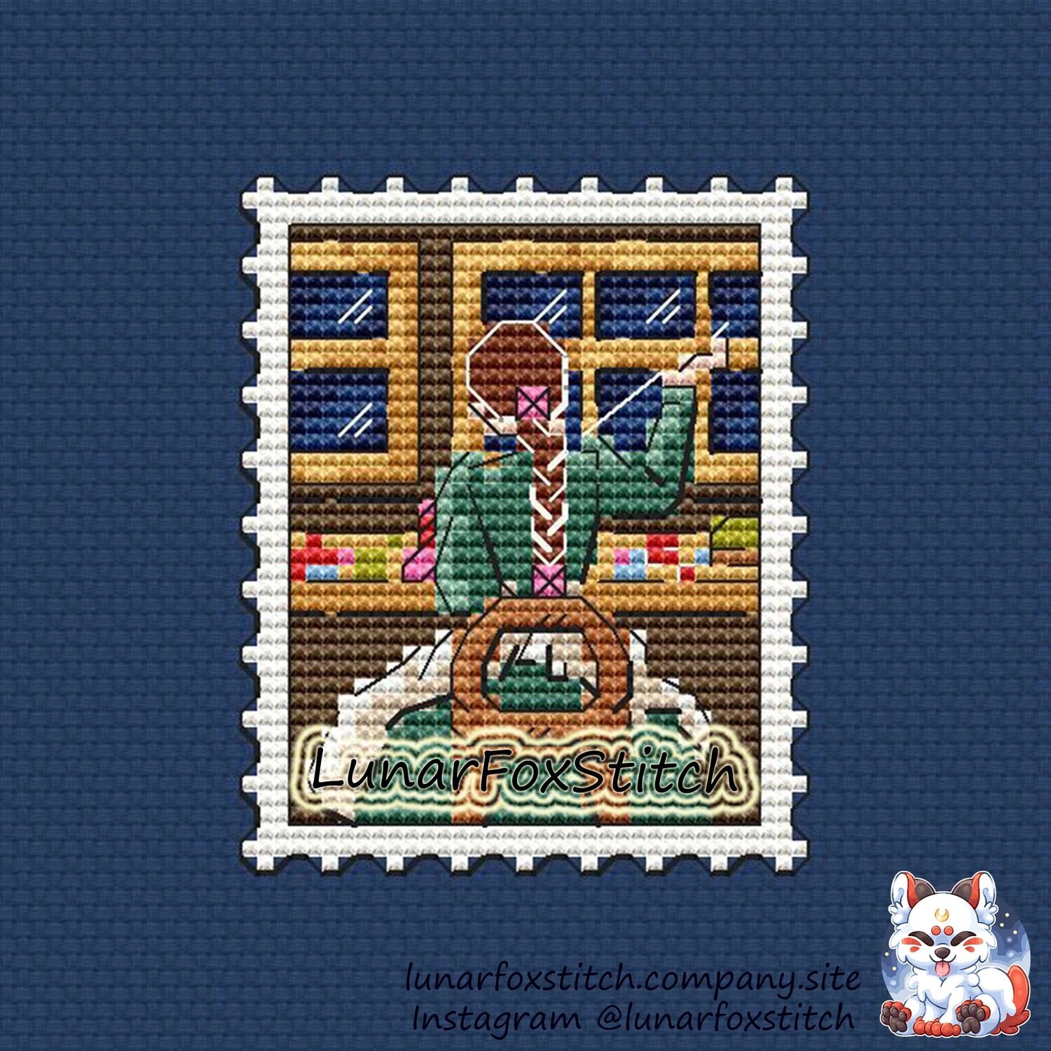 Sweet anime girl postage stamp cross stitch pattern