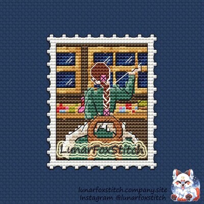 Sweet anime girl postage stamp cross stitch pattern