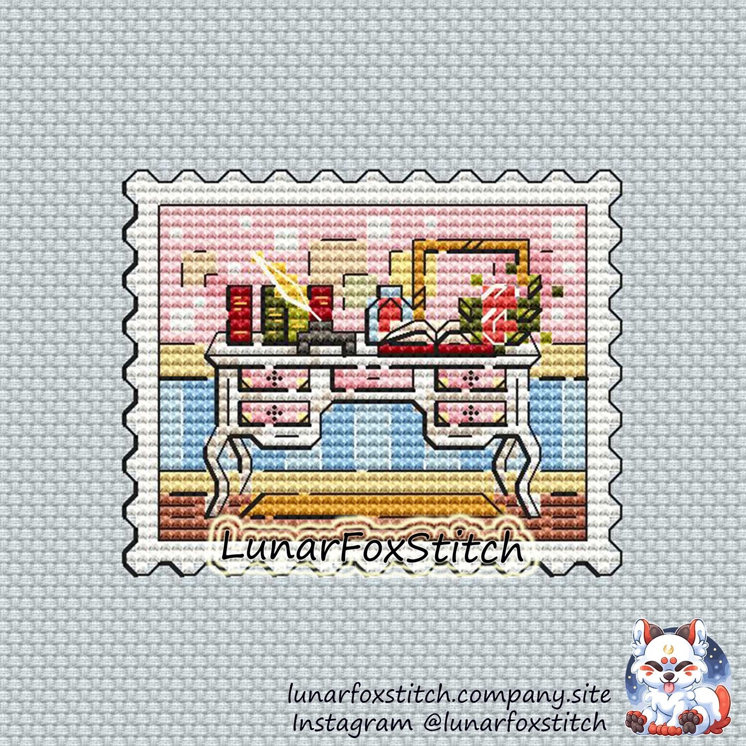 Dressing table stamp cross stitch pattern