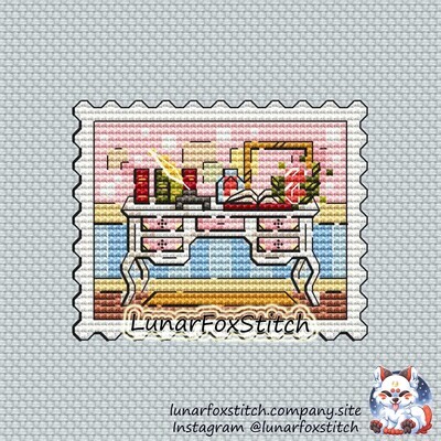 Dressing table postage stamp cross stitch pattern