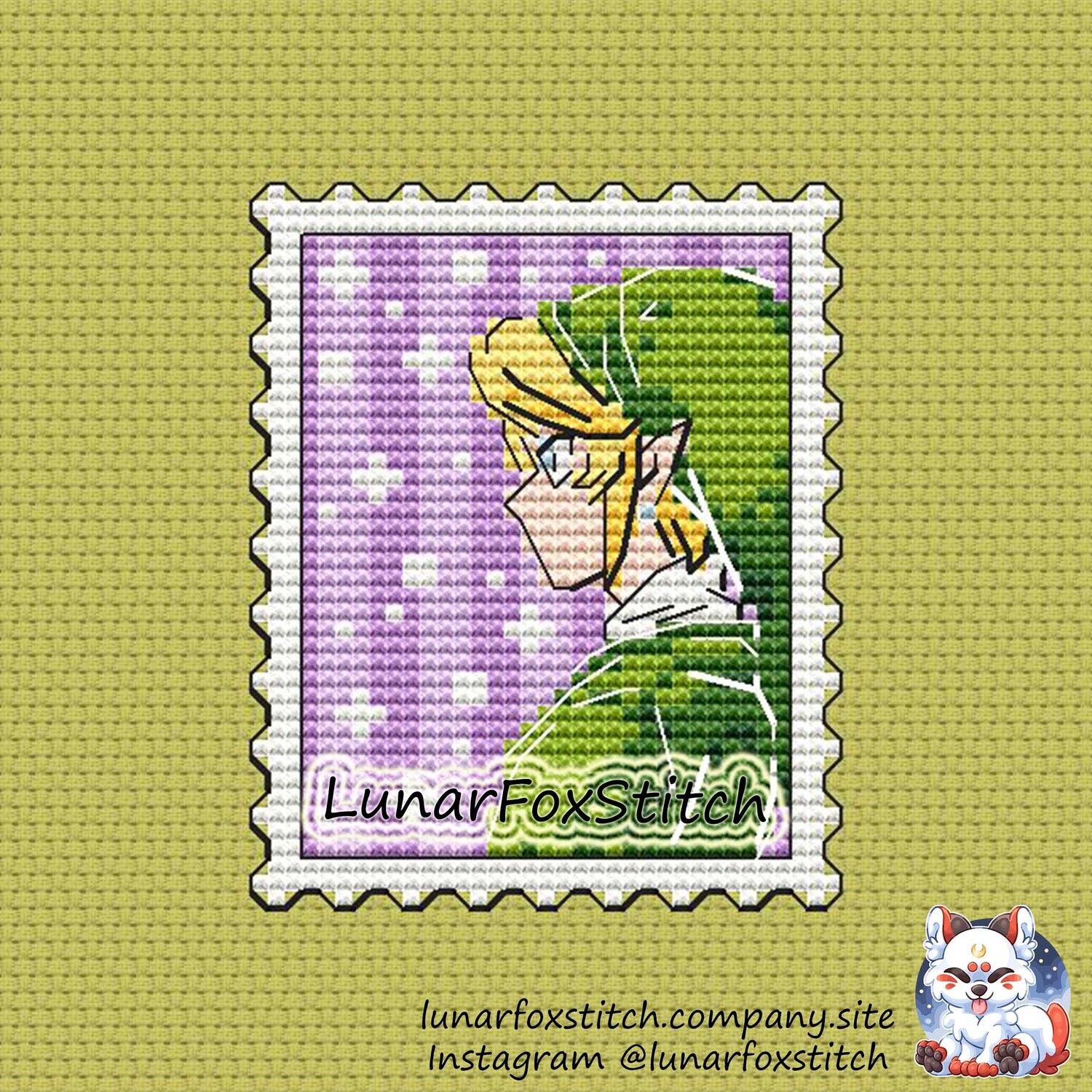 Anime swordsman postage stamp cross stitch pattern