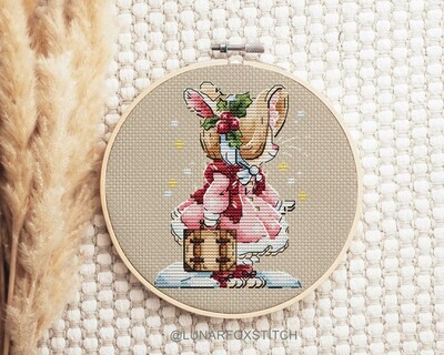 Snowy journey rabbit Christmas cross stitch pattern