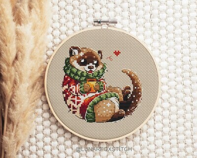 Christmas ferret cross stitch pattern