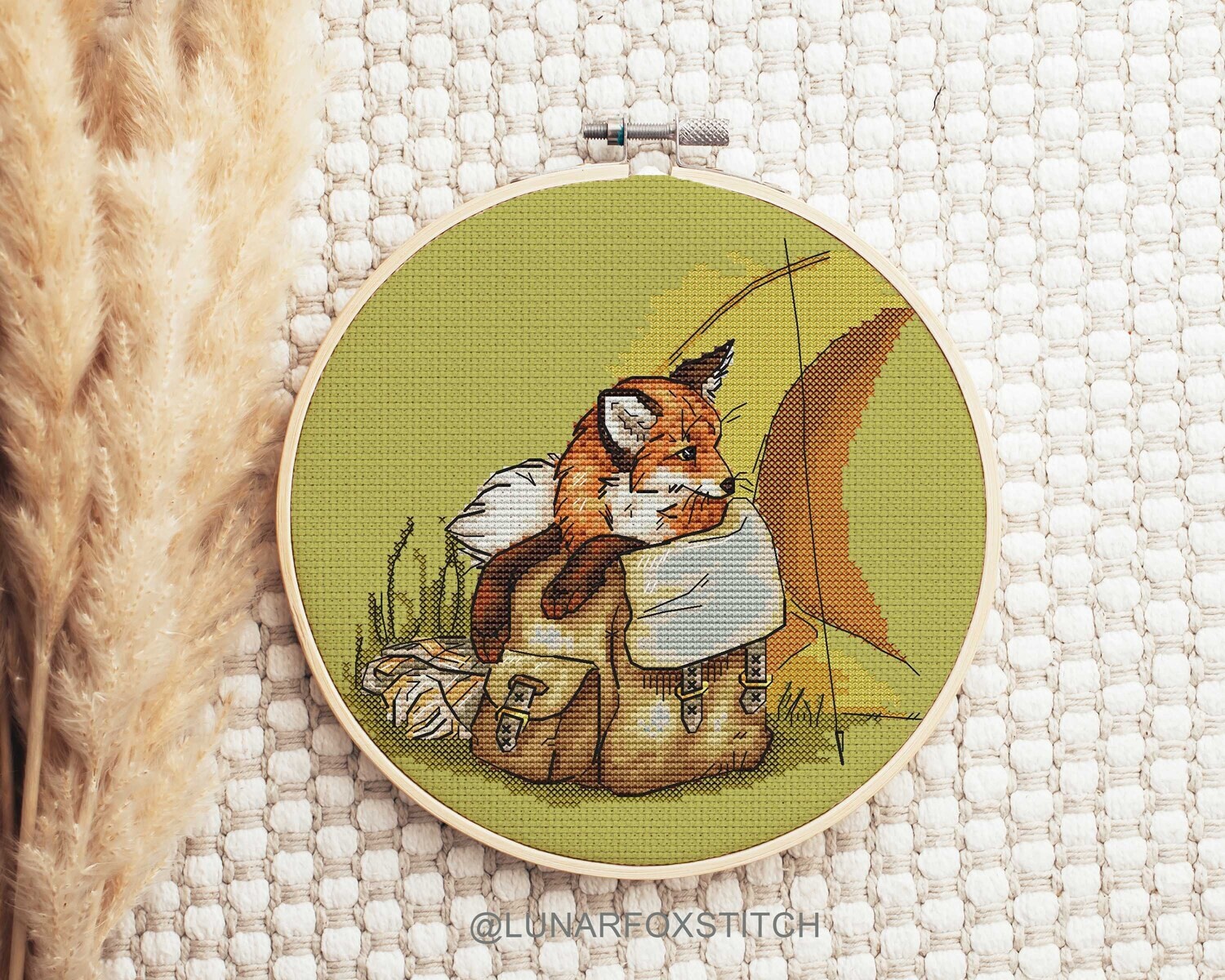 Camping in the woods fox cross stitch pattern