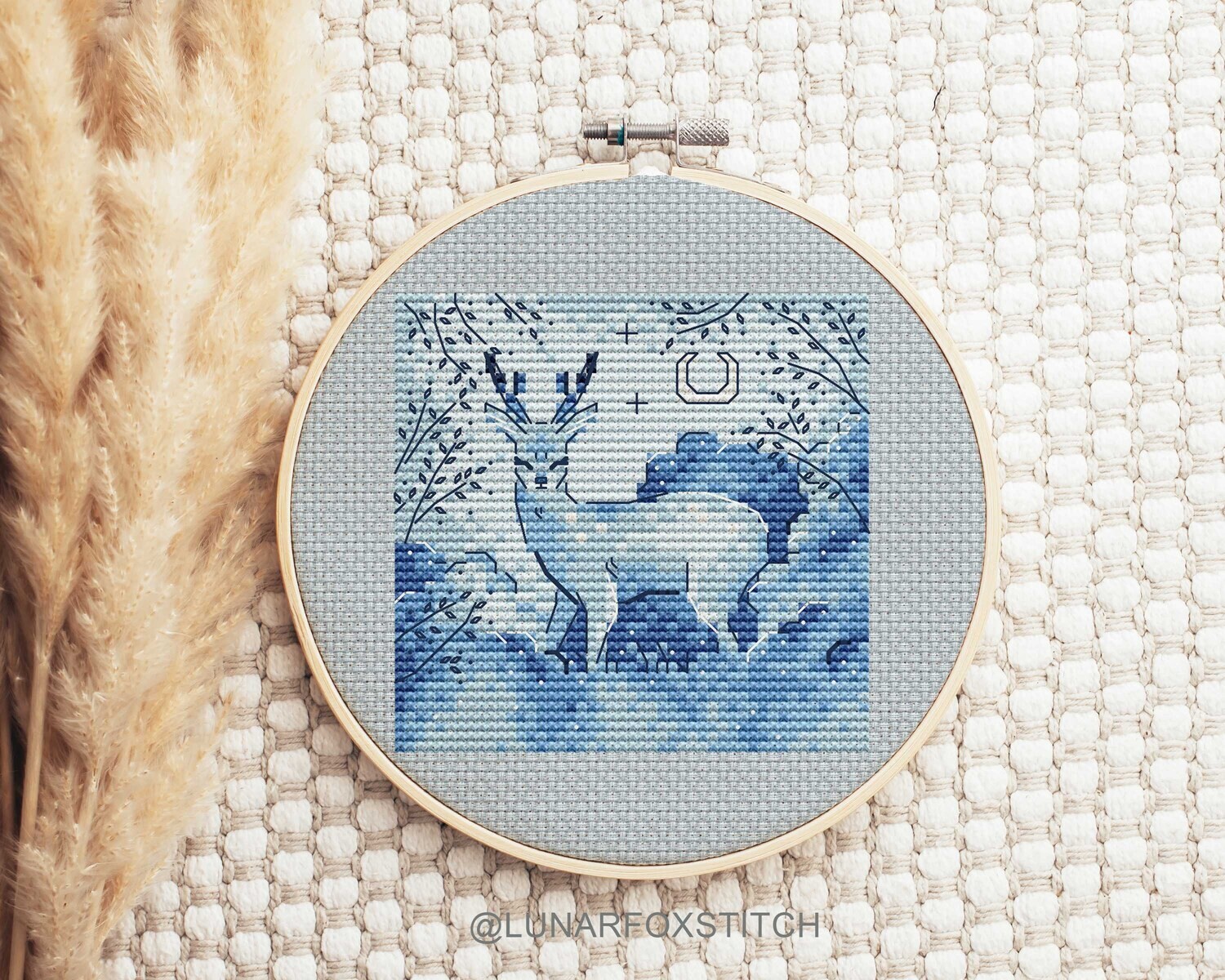 Moon deer cross stitch pattern