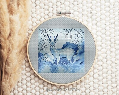 Moon deer cross stitch pattern