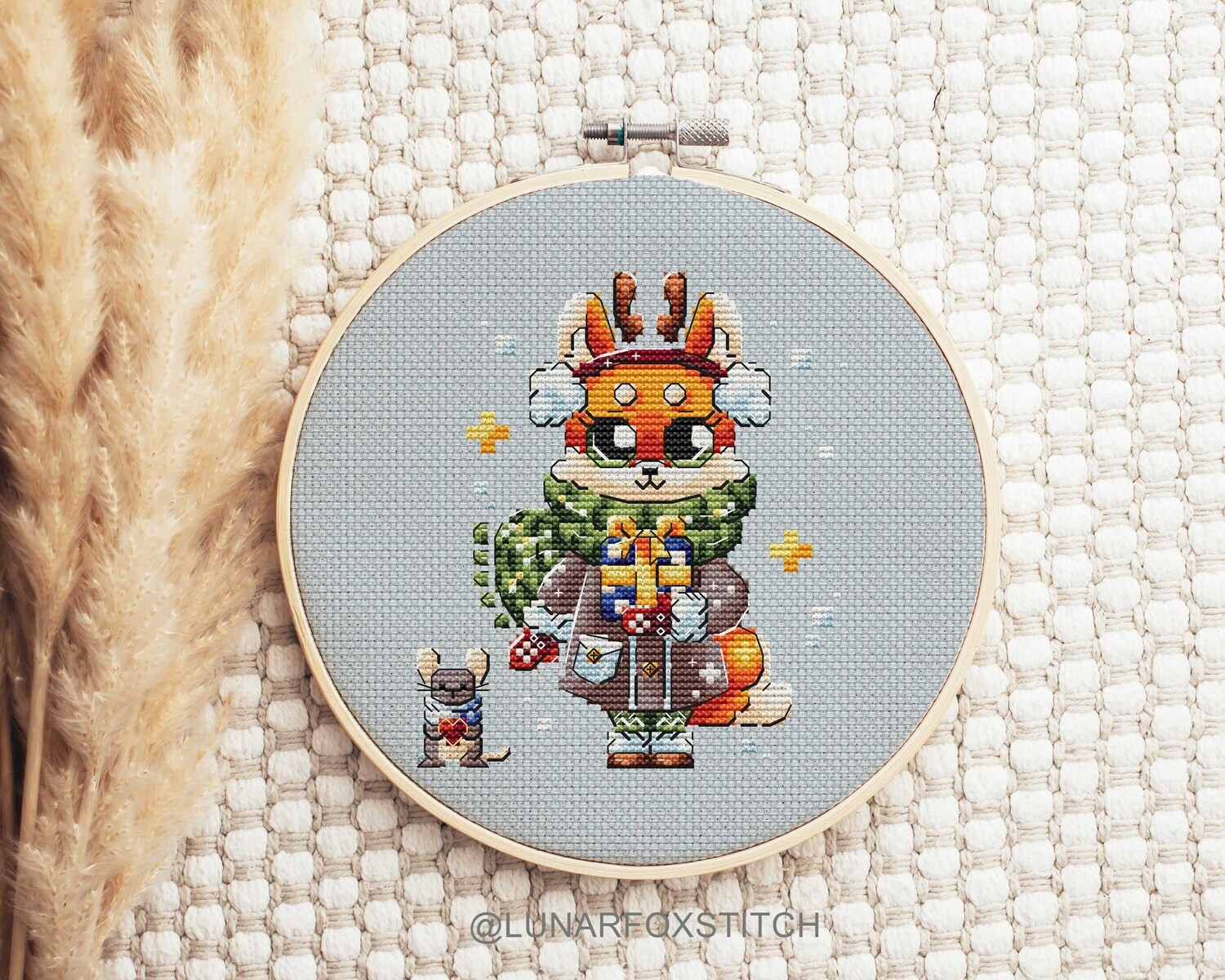 Winter fox Christmas cross stitch pattern
