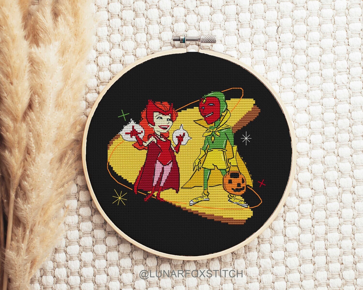 Witch and hero cross stitch pattern