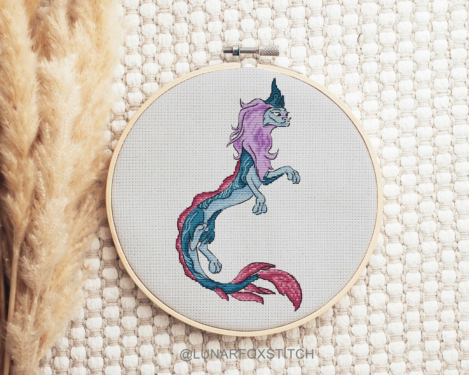 Magic blue dragon cross stitch pattern