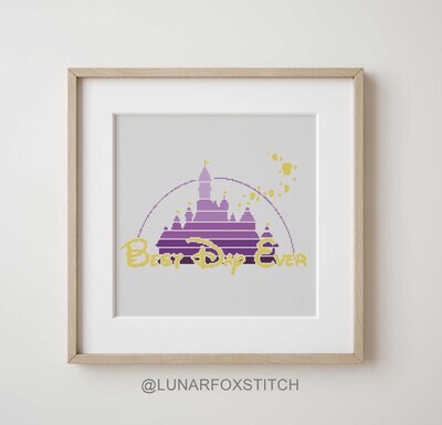 Magic pink castle cross stitch pattern