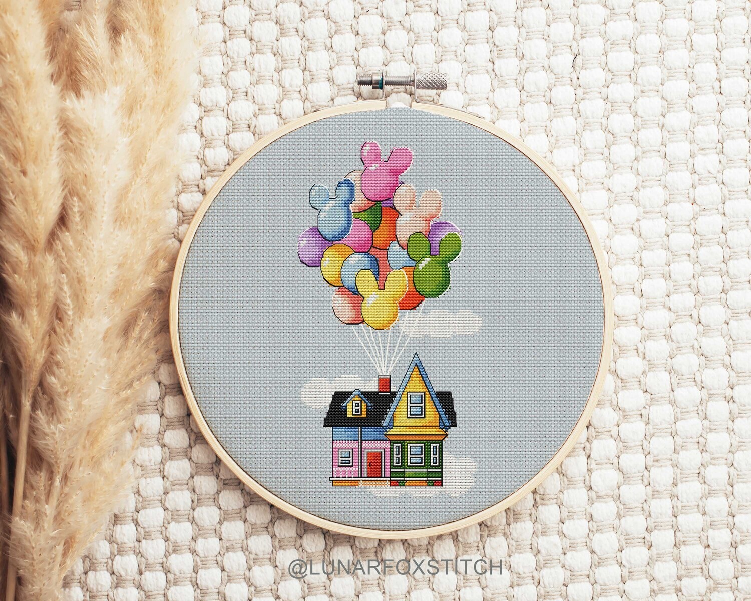 Balloons house cross stitch pattern