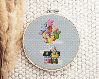 Balloons house cross stitch pattern