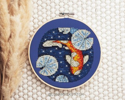 Winter pond koi cross stitch pattern