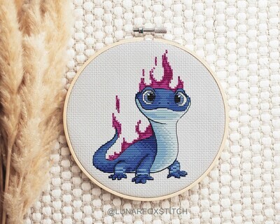 Blue lizard cross stitch pattern