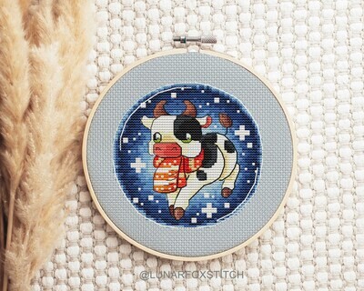 Christmas ball cow cross stitch pattern