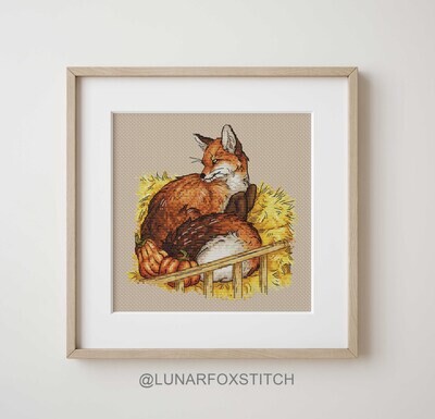 Fluffy cosiness fox cross stitch pattern