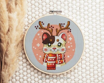Winter cosiness Cat Christmas cross stitch pattern