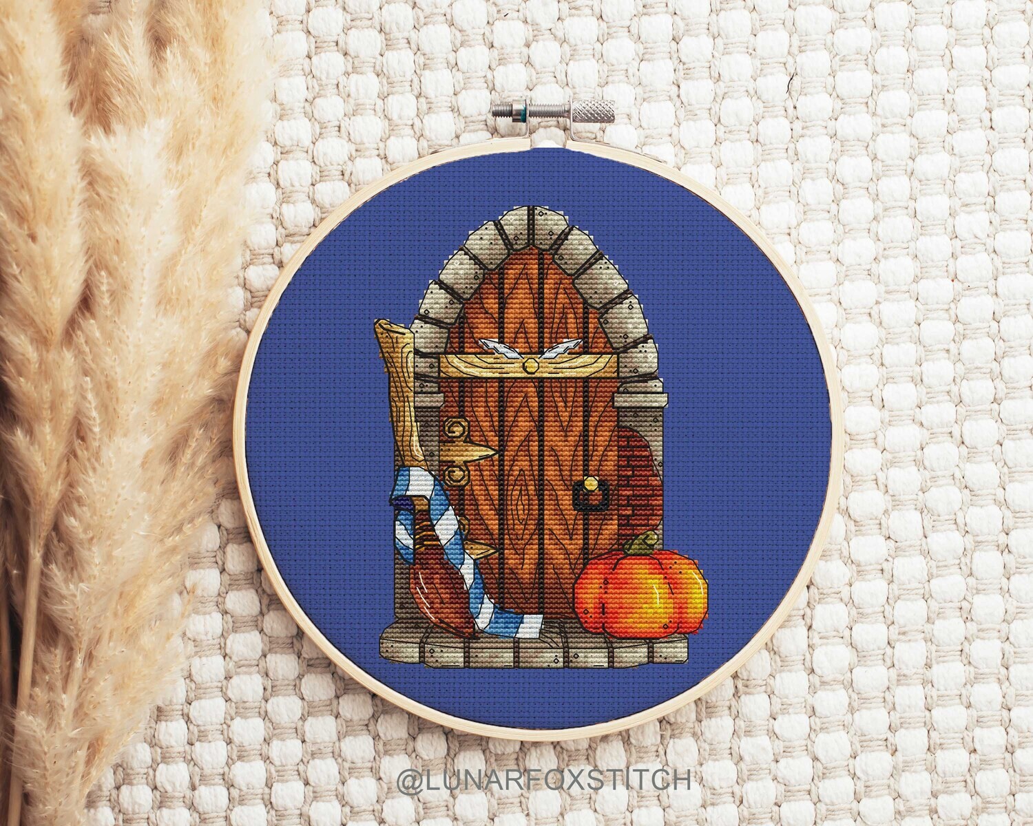 Halloween door blue Cross stitch pattern