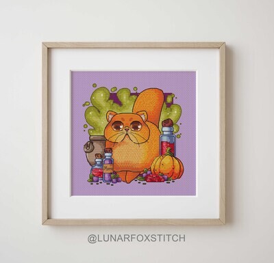 Wizard&#39;s cat cross stitch pattern