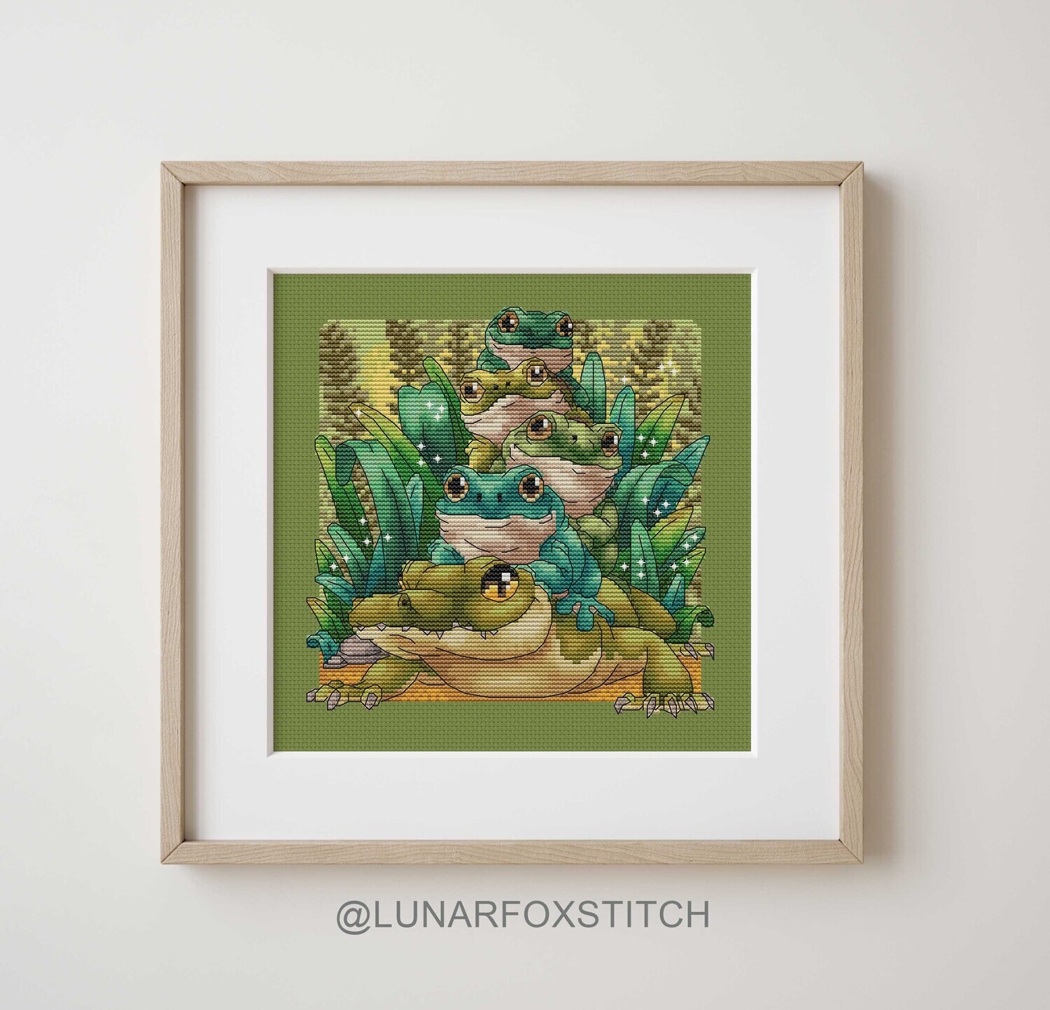 Fearless frogs and crocodile cross stitch pattern